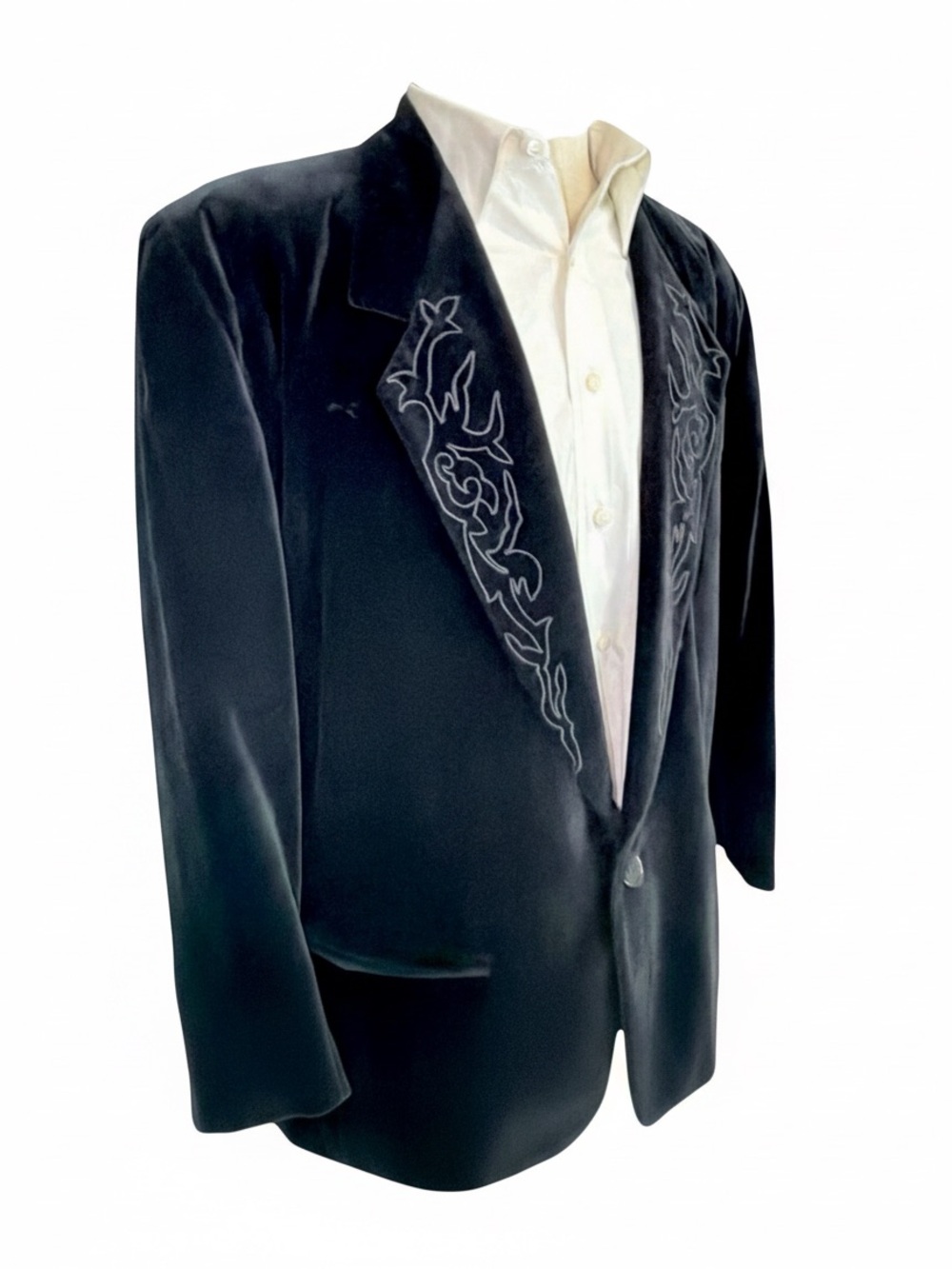 Byblos Men’s Black Velvet Embroidered Blazer / Tux Jacket | Italy | 40R (US) - Picture 4 of 13